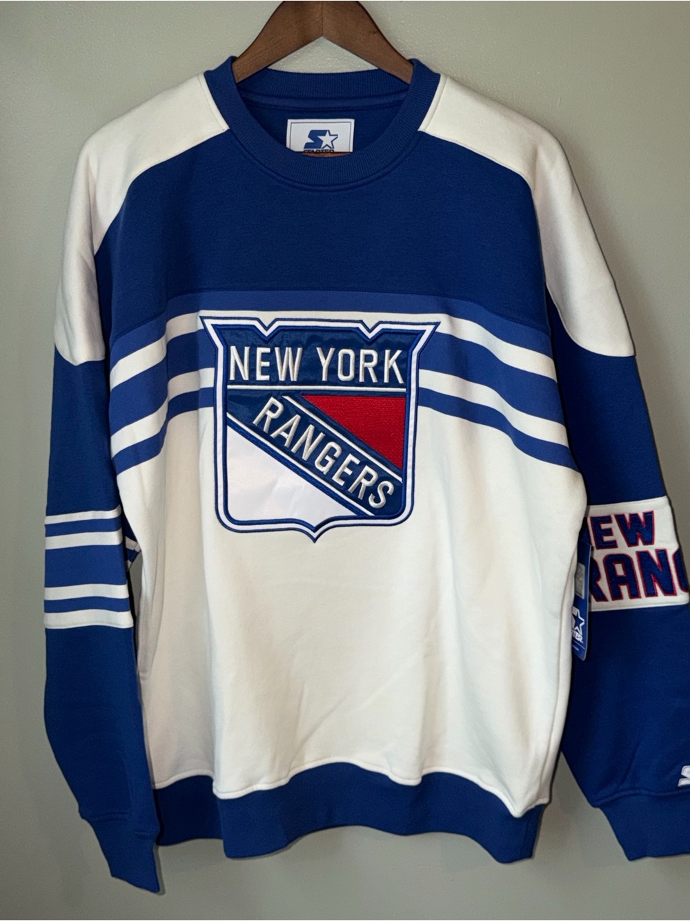 STARTER New York Rangers Blue White Crewneck Sweater with Red Accent